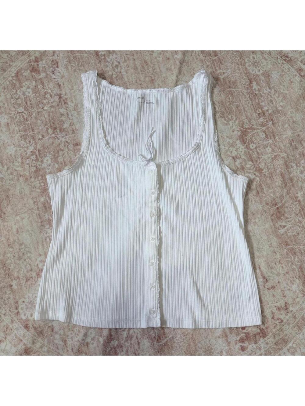 aerie White Ribbed Button-Front Tank Top